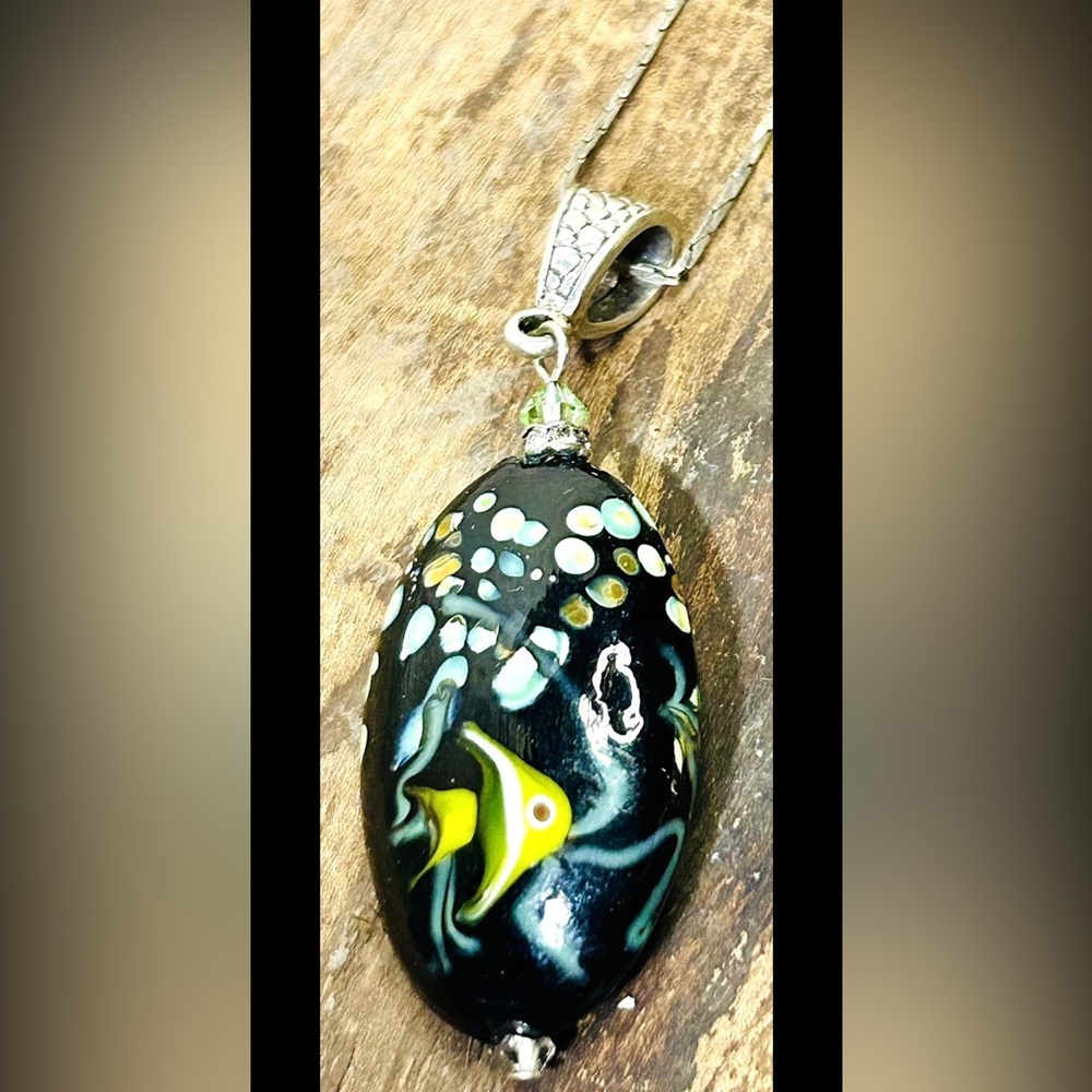 Unique Artisan Lamp work Glass Pendant 925 Necklace - Fish Ocean Nautical Vibe